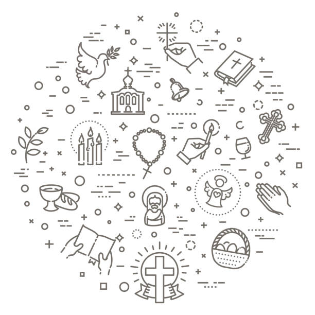 Easter icons set. Christianity Set of the Easter related outline icons coptic stock illustrations