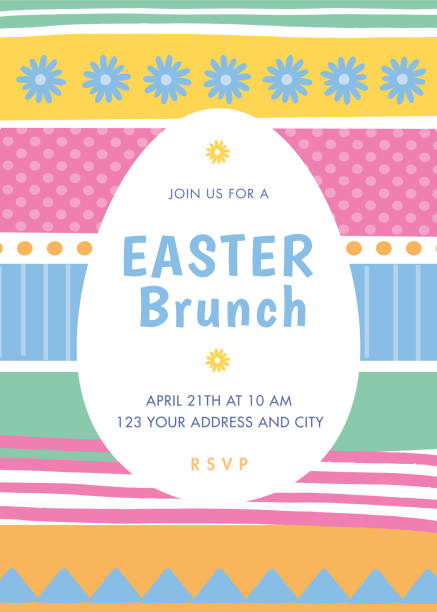 Easter invitation template with stripes.  easter sunday stock illustrations