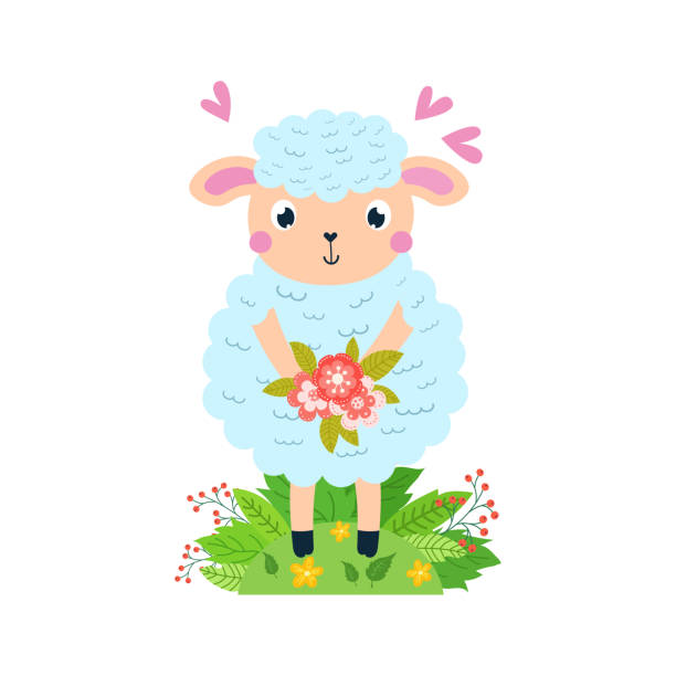 Easter lamb holding a bouquet in its paws  easter sunday stock illustrations