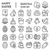 Easter line icon set, Happy spring holiday symbols set collection or vector sketches. Easter signs set for computer web, the linear pictogram style package isolated on white background, eps 10