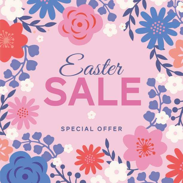Easter sale background with flowers frame.  easter sunday stock illustrations