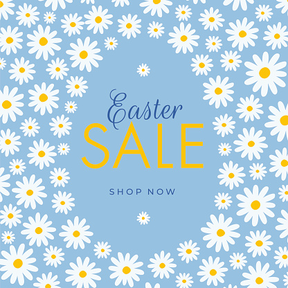 Easter Sale design for advertising, banners, leaflets and flyers with daisy frame.
