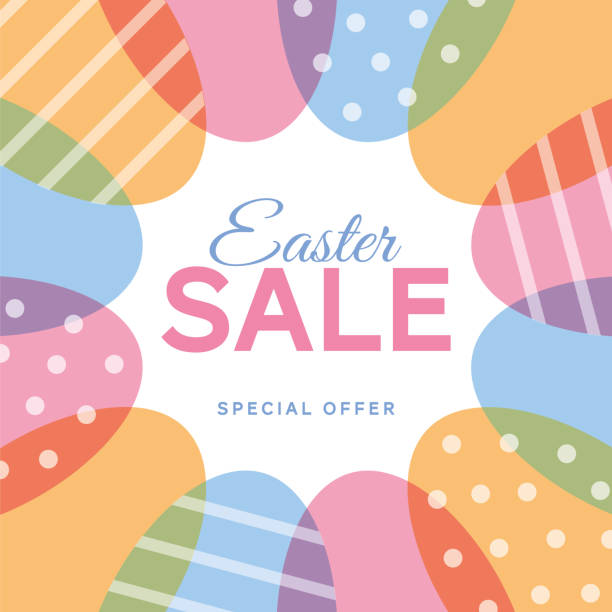 Easter Sale Design with colorful eggs frame.  easter sunday stock illustrations