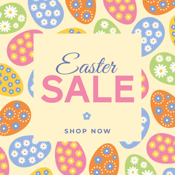 Easter Sale Design with colorful eggs frame.  easter sunday stock illustrations