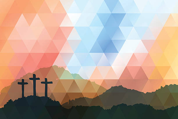 Easter scene with cross. Jesus Christ. Polygonal vector design.  drawing of the good friday stock illustrations