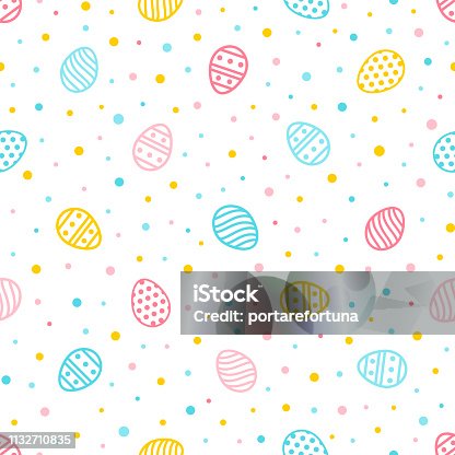 istock Easter seamless pattern. Colorful background with ornate eggs and dots. Endless texture for wallpaper, web page, wrapping paper and etc. Retro style. 1132710835