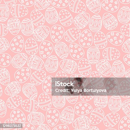 istock Easter seamless pattern with Easter eggs as lace on a pastel cream beige background. Vector flat design illustration in doodle style for  prints, wrapping paper, etc. For Happy Easter. 1298375537