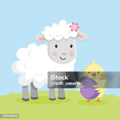 istock Easter Sheep and Chick with Easter Egg 1379161913