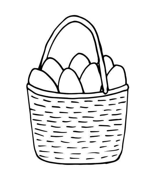 Easter wicker basket with eggs vector sketch  easter sunday stock illustrations