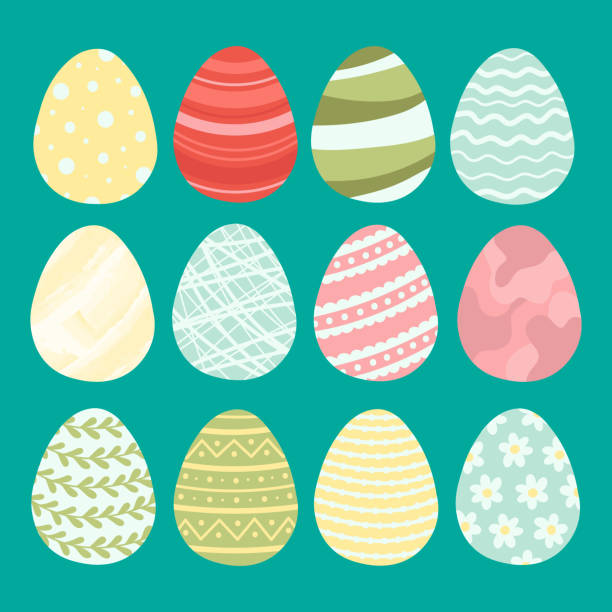 Easter_eggs_set set of doodle flat clipart easter colored egg easter sunday stock illustrations