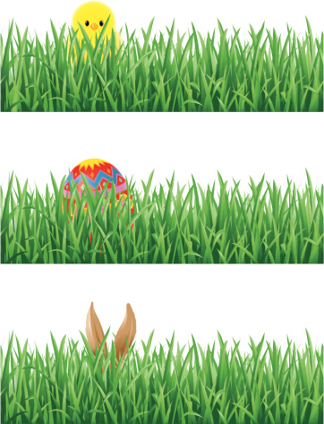 Eastern Egg, Bunny Ears and Chick in Grass