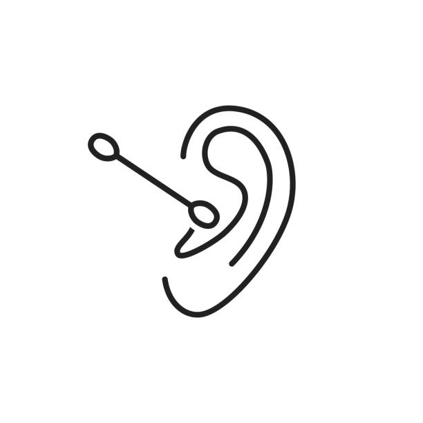 łatwe czyszczenie ucha bawełnianym patyczkiem - hearing aids stock illustrations