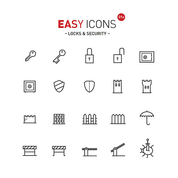 Easy icons 01a Security Vector thin line flat design icons set for security and protect theme construction barrier stock illustrations