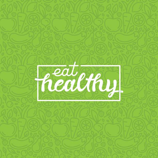 Eat healthy Eat healthy - motivational poster or banner with hand-lettering phrase eat healthy on green background with trendy linear icons and signs of fruits and vegetables - vector illustration smoothie designs stock illustrations