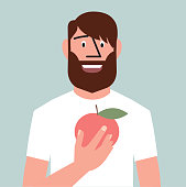 Vector illustration of a an eating an apple