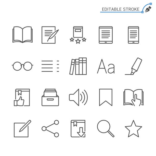 E-book reader line icons. Editable stroke. Pixel perfect. Simple vector line Icons. Editable stroke. Pixel perfect. brochure icons stock illustrations