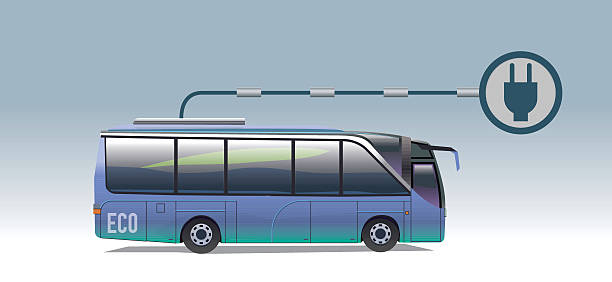 ilustrações de stock, clip art, desenhos animados e ícones de e-bus, autocarro elétrico recarregar - boosting