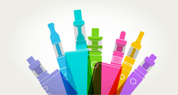 E-cigarettes or vapers Colourful overlapping silhouettes of e-cigarettes or vapers electronic cigarette stock illustrations
