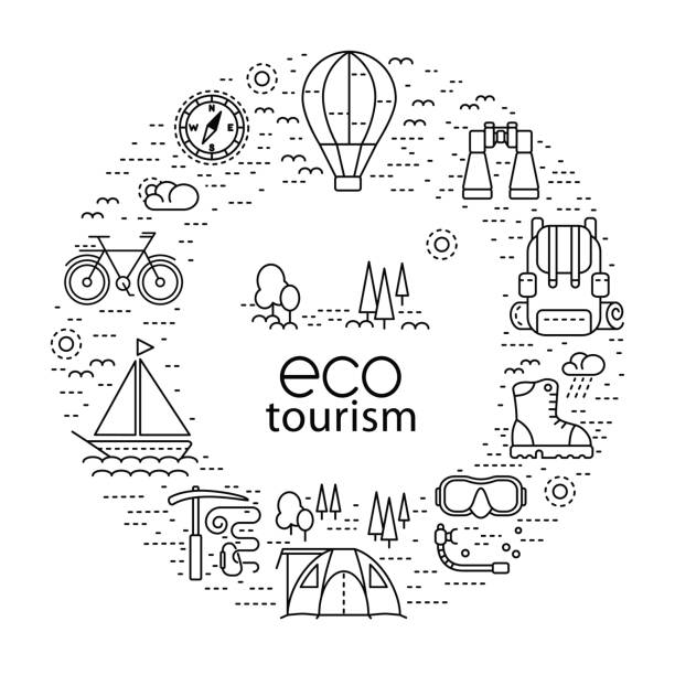 Eco tourism circle concept with modern line style icons Eco tourism circle concept with modern line style icons. Vector design element can be used for web page, banner, infographics eco tourism stock illustrations