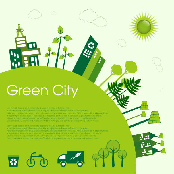 illustrazioni stock, clip art, cartoni animati e icone di tendenza di eco-città - green lifestyle