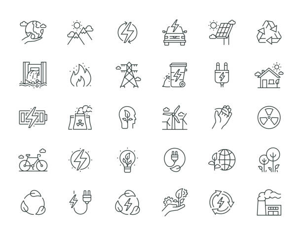 Ecology And Energy Thin Line Icon Set Series Ecology And Energy Thin Line Icon Set Series fuel and power generation stock illustrations