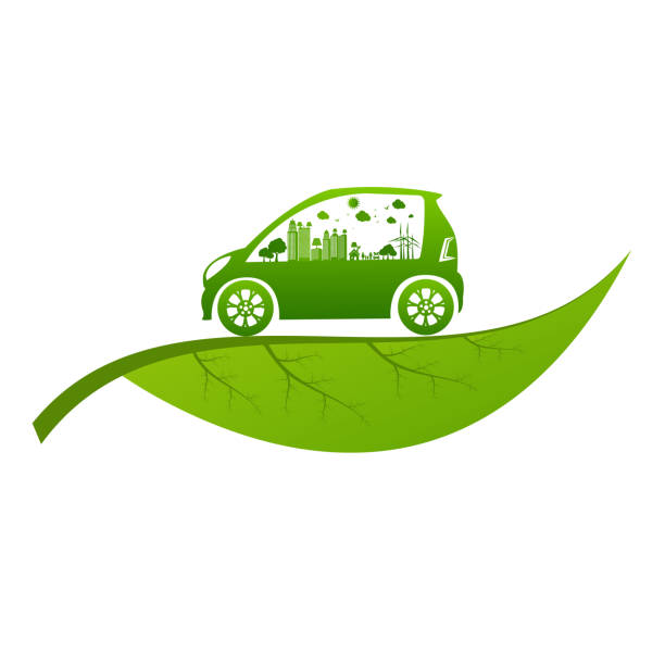 Ecology and Environmental Cityscape Concept,Car Symbol With Green Leaves Around Cities Help The World With Eco-Friendly Ideas vector art illustration