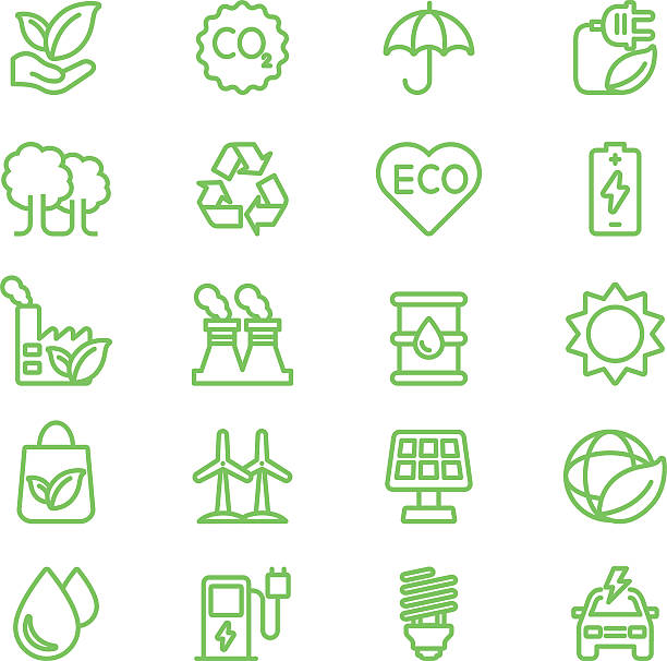bildbanksillustrationer, clip art samt tecknat material och ikoner med ecology green line icons | eps10 - green hydrogen