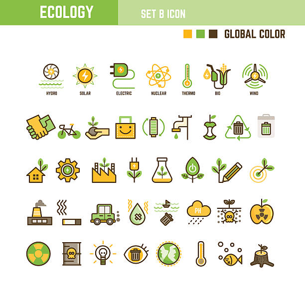 ökologie infografik element satz von umriss-symbol - icon renewable solar thermal energy stock-grafiken, -clipart, -cartoons und -symbole