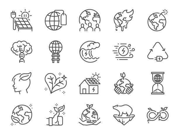 Ecology line icon set. Included icons as eco product, clean energy, renewable power, recycle, reusable, go green and more. Ecology line icon set. Included icons as eco product, clean energy, renewable power, recycle, reusable, go green and more. social responsibility stock illustrations