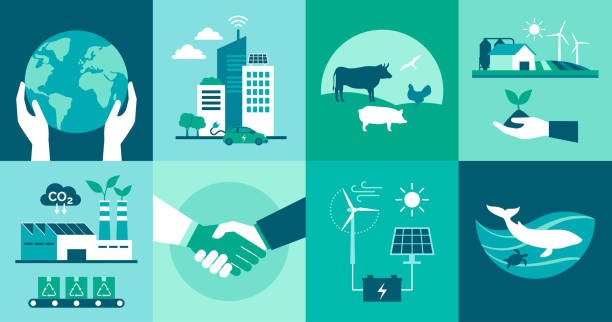 Ecology, sustainability and smart cities vector art illustration