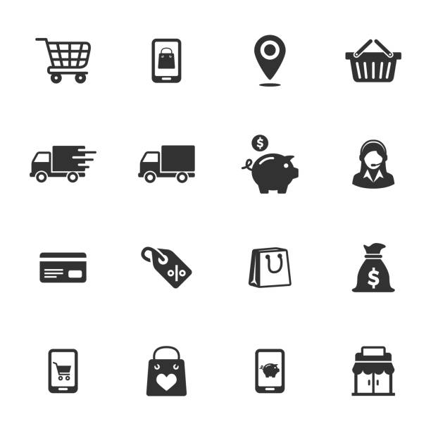 Ecommerce & shopping icons Ecommerce & shopping vector icons in black color - Set 1. Editable symbol illustration. online shopping stock illustrations