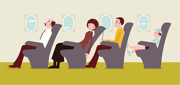 bildbanksillustrationer, clip art samt tecknat material och ikoner med economy class passengers on an airplane - nap middle age woman