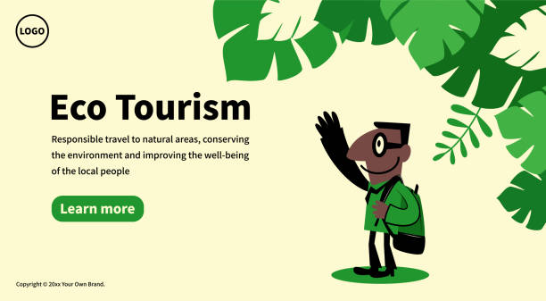 Eco-Tourism concept, a tourist or hiker with a backpack vector art illustration