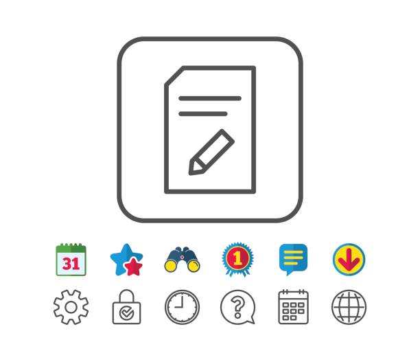 Edit Document line icon. Information File sign. Paper page with...