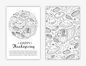 Editable card templates with hand drawn items and text for Thanksgiving day. Used clipping mask.