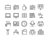 Editable simple line stroke vector icon set,Business basic icon,Business Meeting, Workplace, Office Building, Reception Desk and more.48x48 Pixel Perfect.