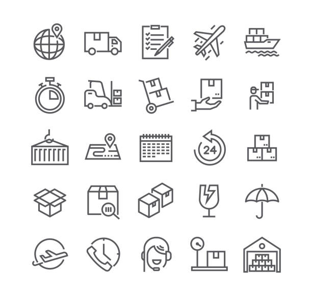 Editable simple line stroke vector icon set,Express Delivery, Tracking, delivery car, Logistics and more. 48x48 Pixel Perfect. Editable simple line stroke vector icon set,Express Delivery, Tracking, delivery car, Logistics and more. 48x48 Pixel Perfect. box container illustrations stock illustrations