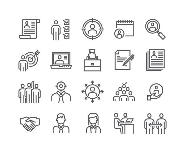ilustrações de stock, clip art, desenhos animados e ícones de editable simple line stroke vector icon set,headhunting related icons. business people, communication and team work and more.48x48 pixel perfect. - businessman train working