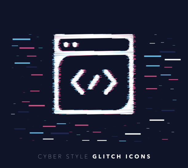HTML Editor Glitch Effect Vector Icon Illustration Glitch effect vector icon illustration of html editor with abstract background. hackathon stock illustrations