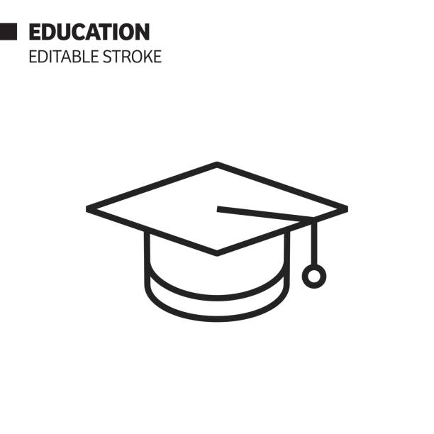 Education and Graduation Line Icon, Outline Vector Symbol Illustration. Pixel Perfect, Editable Stroke.  graduation stock illustrations
