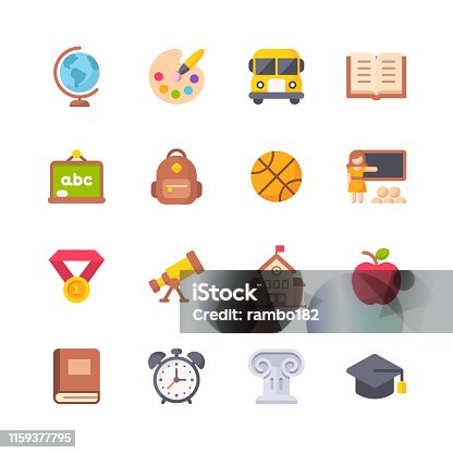 istock Education Flat Icons. Material Design Icons. Pixel Perfect. For Mobile and Web. Contains such icons as Painting, School Bus, Teaching, Sport, Book, School Building, Elementary Education. 1159377795
