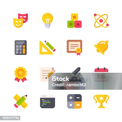 istock Education Flat Icons. Material Design Icons. Pixel Perfect. For Mobile and Web. Contains such icons as Theatre, Elementary Education, Trophy, Math, Biology, Diploma. 1159377796