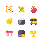 istock Education Flat Icons.Pixel Perfect. For Mobile and Web. Contains such icons as Atom, Apple, Programming, School Bus, Trophy Cup. 1145776637