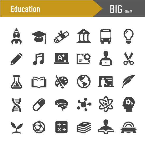 ilustrações de stock, clip art, desenhos animados e ícones de education icons - big series - school material