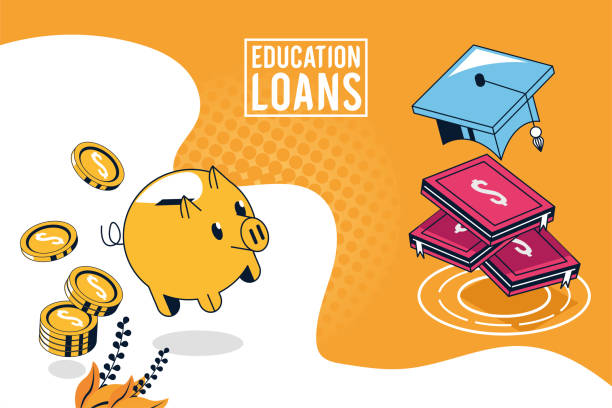 education loans lettering with piggy vector art illustration