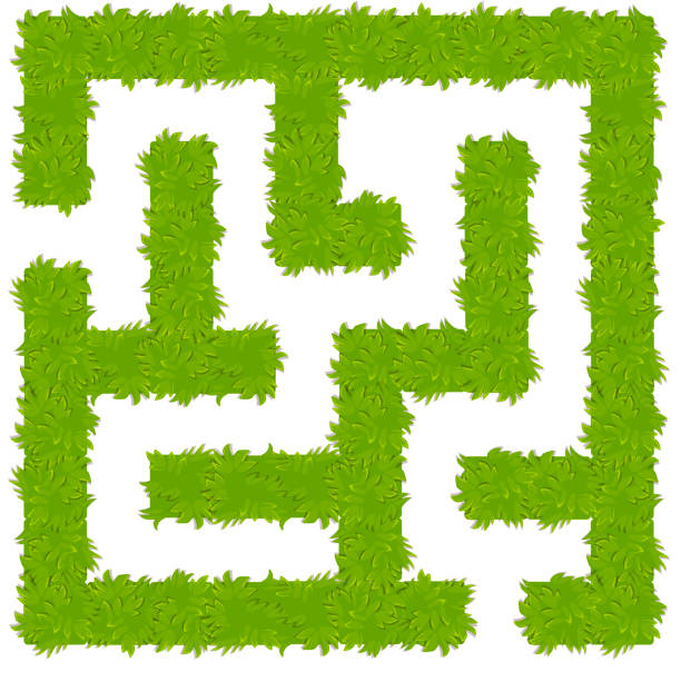 Education logic game bush labyrinth for kids. Isolated simple square maze. Education logic game bush labyrinth for kids. Isolated simple square maze. UI background. maze borders stock illustrations