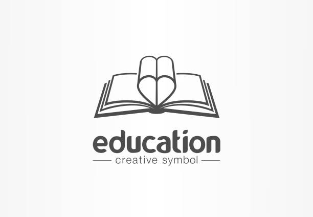 Education, open book with heart shape creative symbol concept. Novel, love story, affair abstract business idea. Learn, read icon. Education, open book with heart shape creative symbol concept. Novel, love story, affair abstract business idea. Learn, read icon. Graphic design tamplate opening stock illustrations