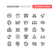 Set of education outline vector icons. Easy editable stroke.