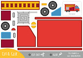 Education paper game for children, Fire engine. Use scissors and glue to create the image.
