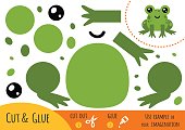 Education paper game for children, Frog. Use scissors and glue to create the image.